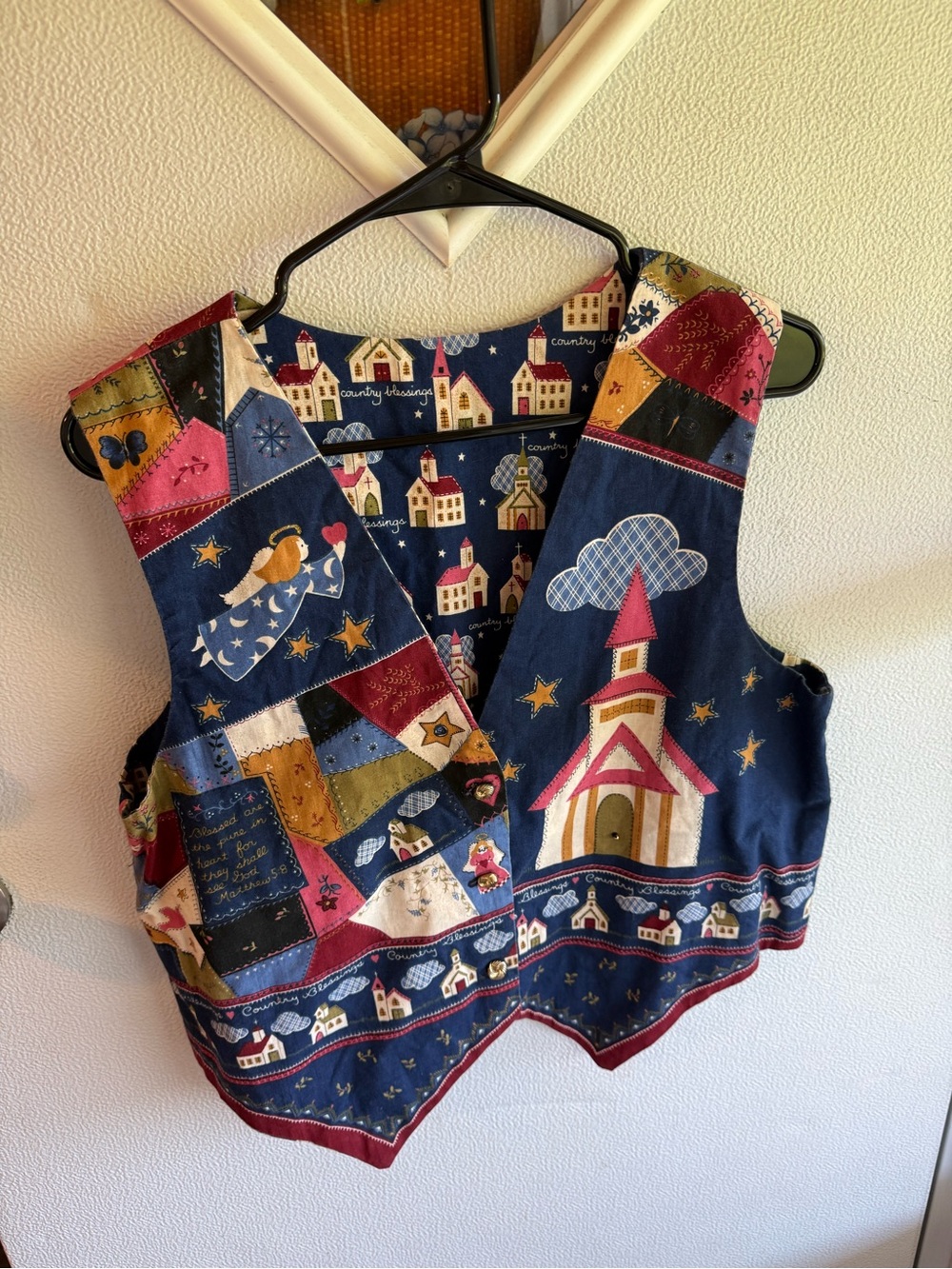 Handmade Christian Vest Country Church Angel Cottagecore Quilted-inspired Art